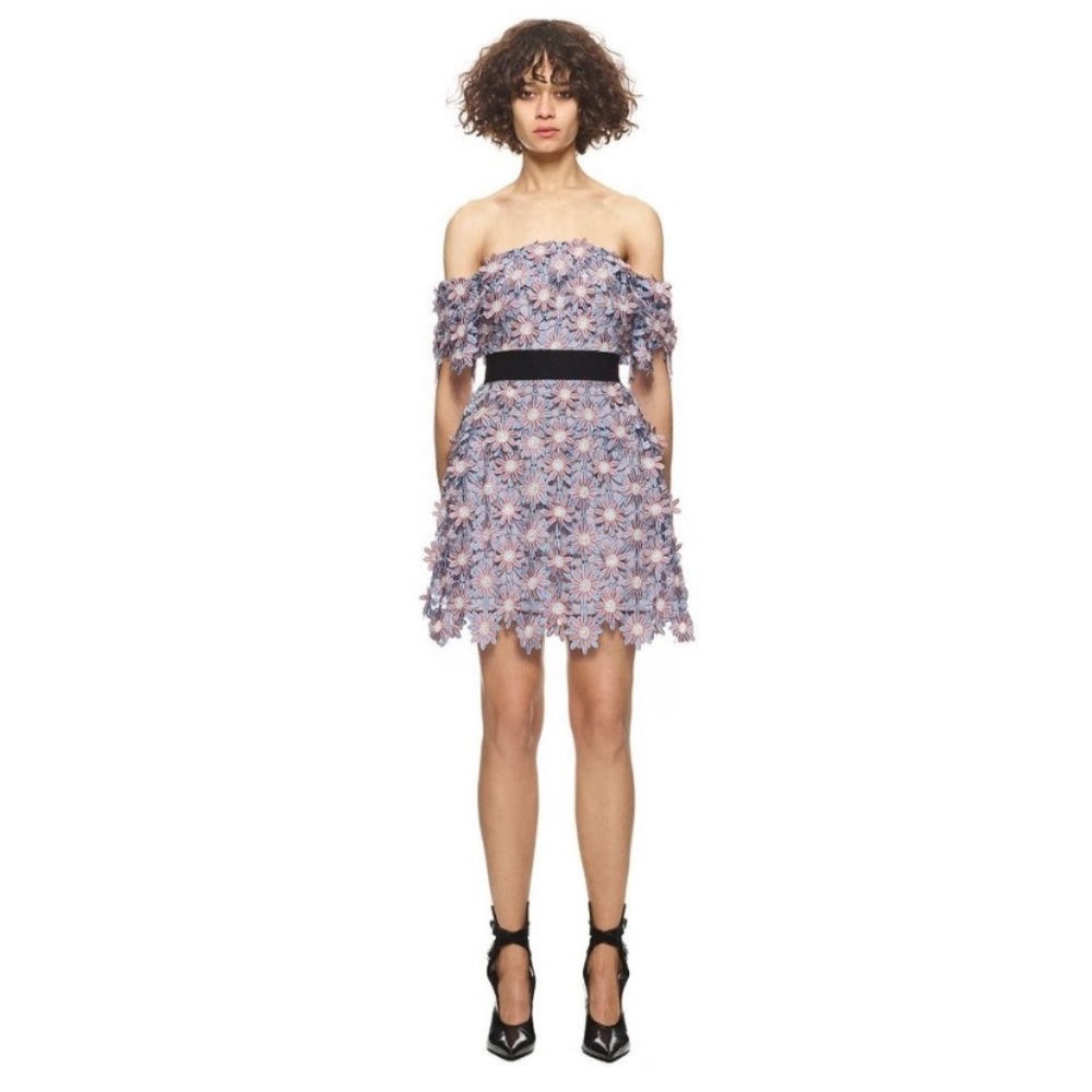 Last Chance SELF-PORTRAIT 3D Floral Off Shoulder Lace Dress Purple Size 4